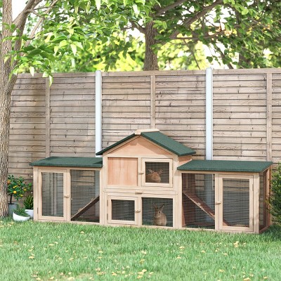 LAOTIES 83" Wooden Rabbit Hutch for Outdoor And Indoor Use,Bunny Cage with Double Runs,Weatherproof Roof,Ramps And Removable Tray