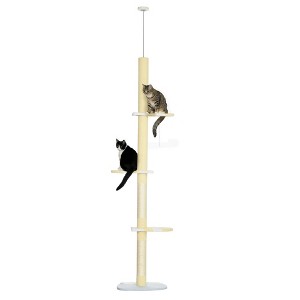 Kumasinova 87-103"H Adjustable 4-Tier Cat Tree Tower,Floor-to-Ceiling Kitten Climbing Tree,Sturdy Sisal Scratching Posts,Suitable for Cats Under 10lbs - 1 of 4