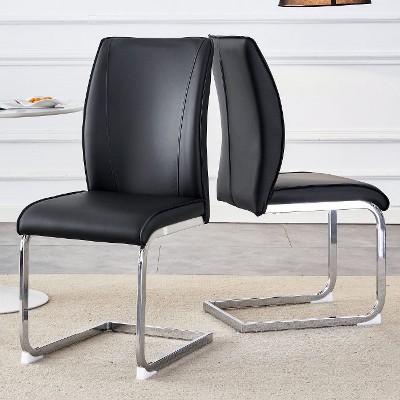 CAVINAS Modern PU Leather Dining Chair with Arched Metal Silver Legs and Ergonomic High Backrest, Luxury Simple Arch Chair