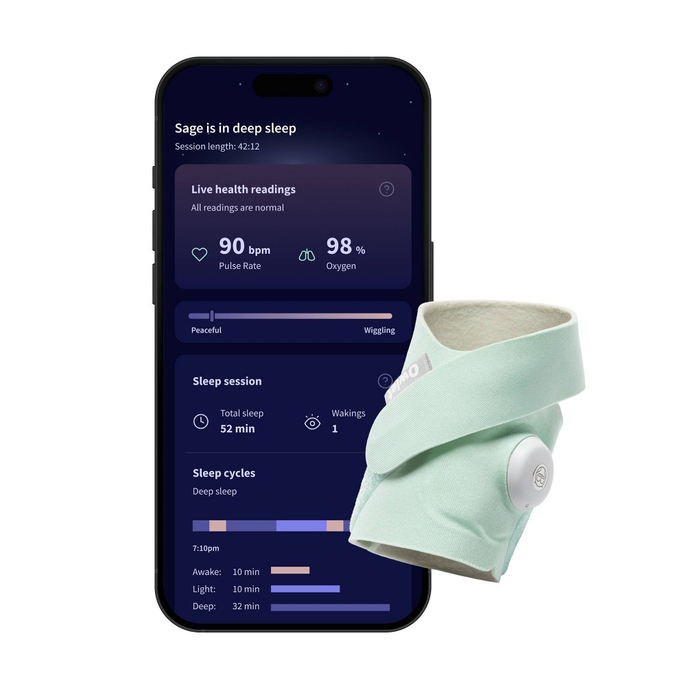 Owlet Dream Sock - Smart Wearable Baby Breathing and Movement Monitor with Live Heart Rate & Oxygen Alerts - Mint