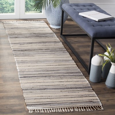 Ivory Grey Hand-Woven Stripe Wool-Cotton Runner Rug, 2'3" x 9'