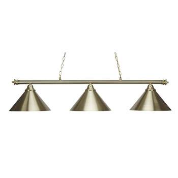 Toltec Lighting Oxford 3 - Light Island Pendant Light in  New Aged Brass with 14” New Age Brass Cone Metal Shade Shade