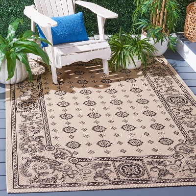 Sand and Black Rectangular Synthetic Indoor/Outdoor Area Rug