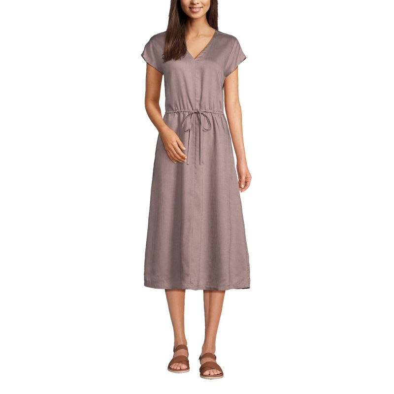 Lands' End Women's V-Neck Midi Dress made with TENCEL Fibers, 1 of 5