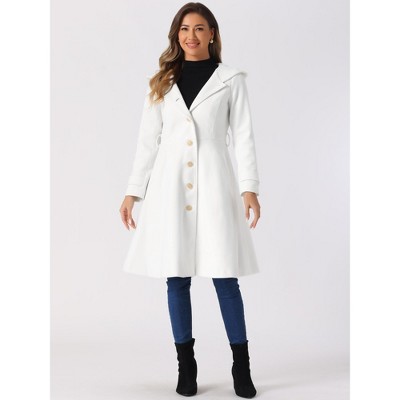 INSPIRE CHIC Women's Winter Single Breasted Trench Pockets Hooded Long Sleeve Overcoat White Large — фото 4