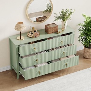 COZONY 54" Extra Wide 6 Drawer Dresser with Fluted Panels Modern Chest of Drawers TV Stand Oak Finish - 1 of 4