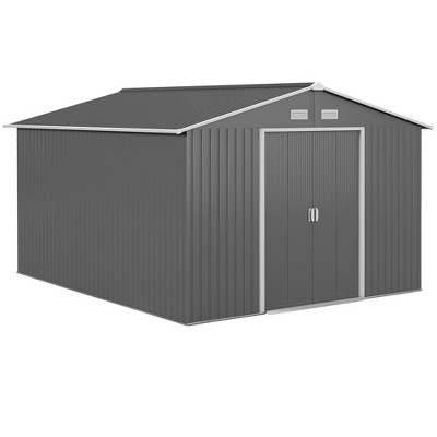 Outsunny 11' X 9' Metal Storage Shed Garden Tool House With Double ...