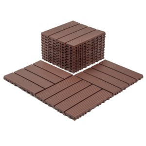Syemin Carpet Tiles Plastic Interlocking Decking Tiles Waterproof for All-Weather Use, 44 Packs of Terrace Decking Tiles, Brown, 12"*12"*0.8" - 1 of 4