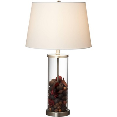 26.25" Clear Glass Cylinder Table Lamp with White Drum Shade