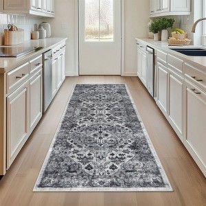 Machine Washable Vintage Floral Printed Area Rug Low Pile Stain Resistant Non Slip Non Shedding Pet Friendly Floor Mat - 1 of 4