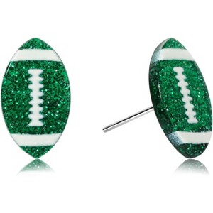 Football Mom Glitter Earrings, Brown & White Team Color Dangles for Game Day Gift. - 1 of 4