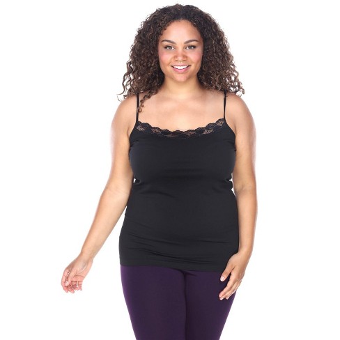 Women's Plus Size Lace Trim Tank Top Black One Size Fits Most Plus - White  Mark : Target