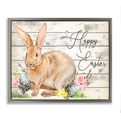 Stupell Industries Spring Floral Happy Easter Bunny, 21" x 17"