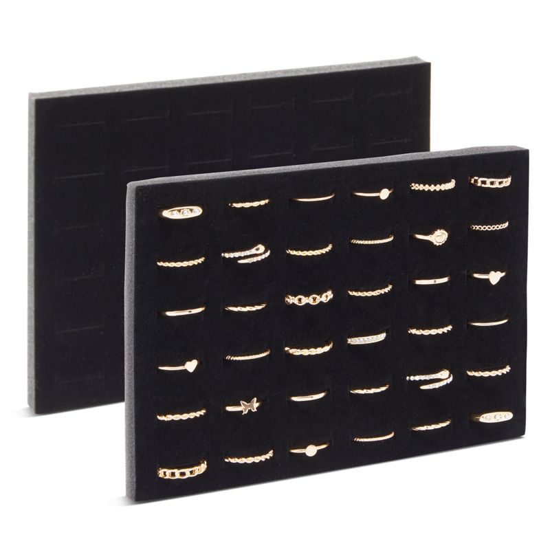 Juvale 6 Pack Black Velvet Ring Organizer for Jewelry Display Trays, 36-Slot Foam Stud Retail Travel Storage Box and Organizer, 7.5 x 5.5 x 0.5 In, 4 of 9
