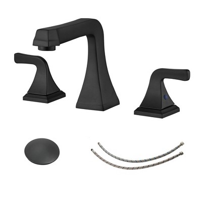 BWE 8 in. Widespread Double Handle Bathroom Faucet With Pop-up Drain Assembly in Matte Black