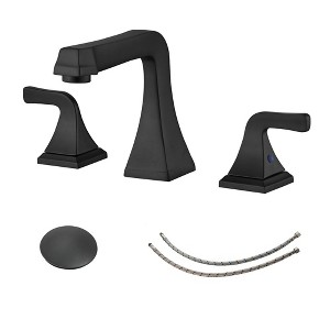 BWE 8 in. Widespread Double Handle Bathroom Faucet With Pop-up Drain Assembly in Matte Black - 1 of 4