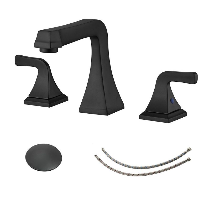 BWE 8 in. Widespread Double Handle Bathroom Faucet With Pop-up Drain Assembly in Matte Black, 1 of 8
