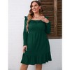 WhizMax Women's Plus Size Dress Ruffle Square Neck Long Sleeve Dress High Waist Midi Dress with Belted - 3 of 4