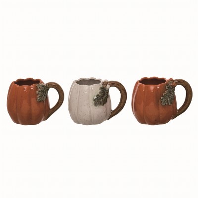 Transpac Ceramic Orange Harvest Matte Pumpkin Mug Set of 3