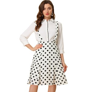 Allegra K Women's Vintage Polka Dots Midi Floral Suspender Skirt - 1 of 4