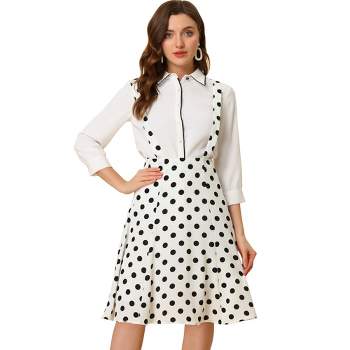 Allegra K Women's Vintage Polka Dots Midi Floral Suspender Skirt