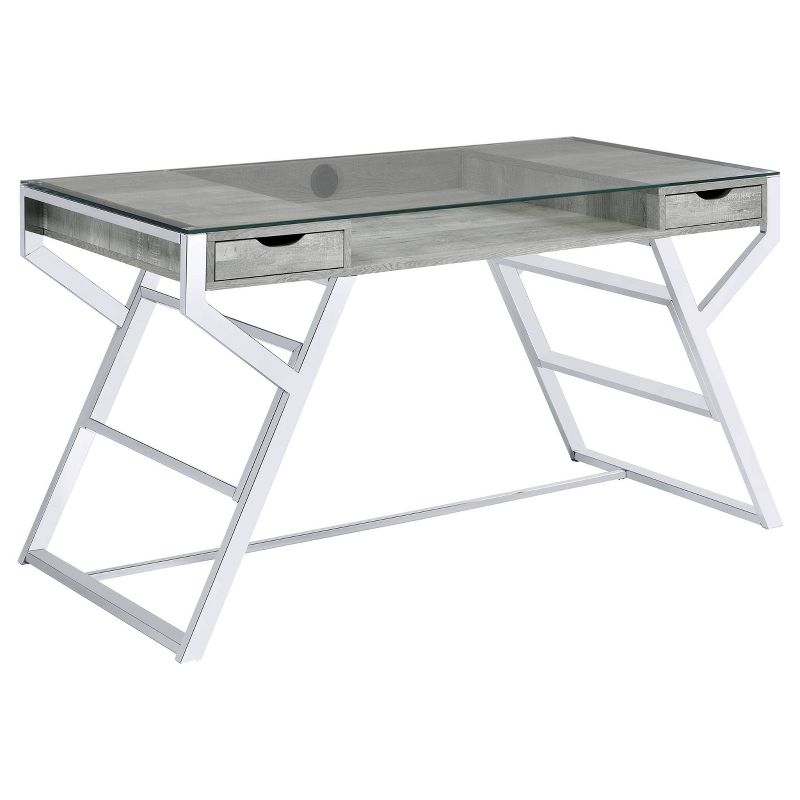 Emelle 2 Drawer Glass Top Writing Desk Gray Driftwood - Coaster, 1 of 7