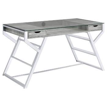 Emelle 2 Drawer Glass Top Writing Desk Gray Driftwood - Coaster