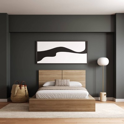 Light Brown Oak Full Platform Bed with Headboard