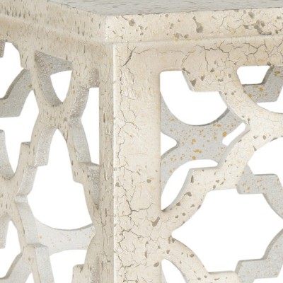 Moroccan-Inspired Distressed White Wood Square End Table