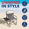 RIO Brands XXL Oversized Powder Coated Steel Frame Foldable Director’s Chair with Fold Out Side Table, Media and Drink Slots, and Carry Straps, Gray - 2 of 4
