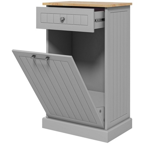 HOMCOM Kitchen Tilt Out Trash Cabinet, Can Holder with Storage, Wooden