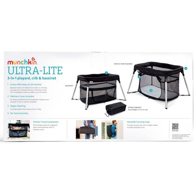 Munchkin Ultra-Lite 3-in-1 Playard, Crib and Bassinet - Black MAY HAVE MISSING PIECES