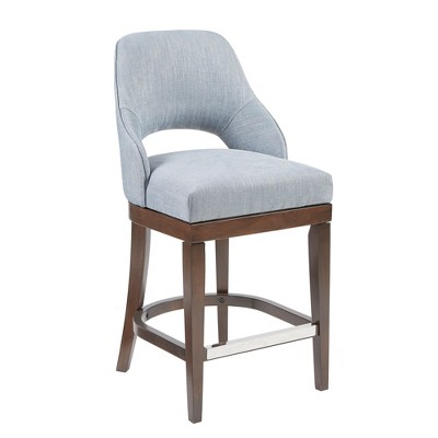 Transitional Blue Swivel Counter Stool with Silver Kick Plate