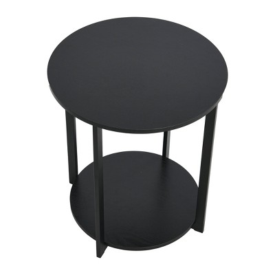 Black Oak and Steel Round End Table with Shelf