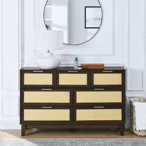 Bedroom 7 Drawer Dresser, Rattan Dresser Modern Wooden Chest Of Drawers With Spacious Storage Space - 1 of 4