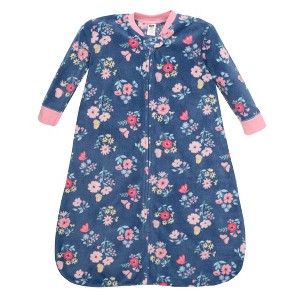 Hudson Baby Infant Girls Long-Sleeve Fleece Sleeping Bag, Blue Butterfly Floral - 1 of 2