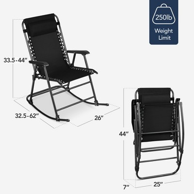Black Steel Outdoor Zero Gravity Rocking Lounge Chair with Cushions