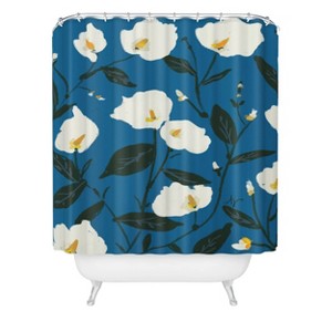 Alison Peace Lilies Shower Curtain Blue - Deny Designs: Botanical Pattern, Microfiber, Ring Top Hanging Style - 1 of 2