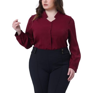 burgundy dress shirt womens INSPIRE CHIC Women's Elegant V Neck Work Office Button Up 2X Azazie A-Line V-Neck Floor-Length premium satin gown Cinch Our perfect fit cotton Color:Shadow