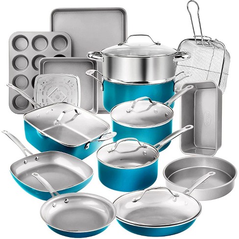 Gotham Steel Aqua Blue 20 Piece Nonstick Cookware And Bakeware Set : Target