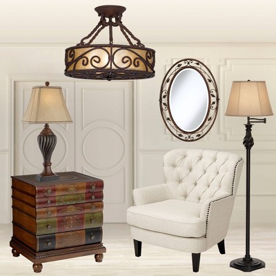 Rustic Bronze Drum Semi-Flush Mount Ceiling Light