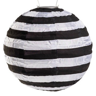 Allsop 14" x 14" Soji Printed Solar Outdoor Lantern Black/White Stripe