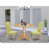 Round Kitchen Table Set - 42 Inch Table w/ Drop Leaves & 2 Parsons Chairs - Linen Fabric, Oak Legs - 2 of 4