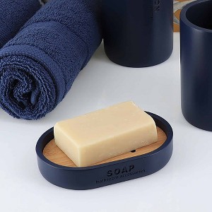 Evideco French Home Goods Chic Polyresin Soap Dish with Draining Bamboo Insert - 1 of 4