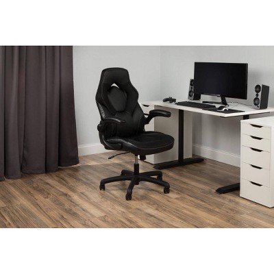 Black Mesh and Bonded Leather Reclining Gaming Chair with Armrests