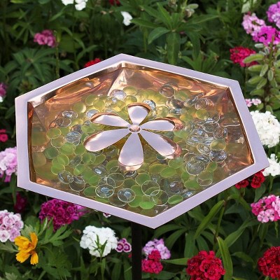 Hexagonal Copper Bee Birdbath with Metal Stake