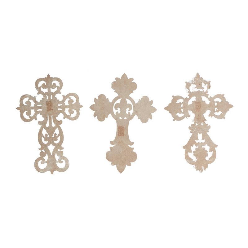 Set of 3 Wooden Cross Carved Cross Wall Decors White - Olivia &#38; May, 4 of 8