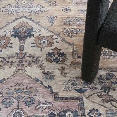 Brilliance 4' x 6' Beige Multicolor Washable Synthetic Rug