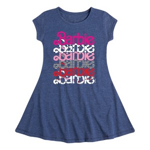 Girls' - Barbie - Stacked Barbie Vday Fit & Flair Cap Sleeve Dress - 1 of 3