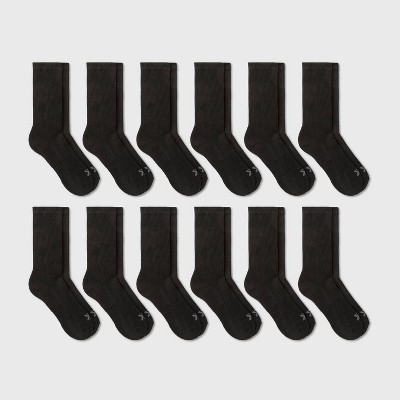 Men&#39;s Crew Cushion Athletic Socks 12pk - All In Motion&#8482; Black 6-12